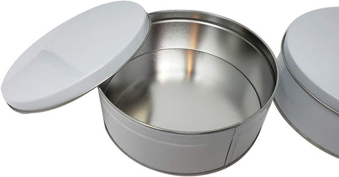 Premium Cookie Tin (2 Pack) Pure White, Elegant Classy Empty - Cookie Gift Tins, Round, Extra Thick Steel