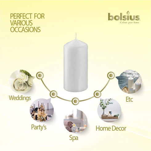 BOLSIUS 20 Count 1.6 x 2.4 Inch White 'Small' Pillar Candles - 7 Burn Hours - Premium European Quality - Unscented Dripless and Smokeless Wedding, Party, Restaurant, & Special Occasion Candle Set
