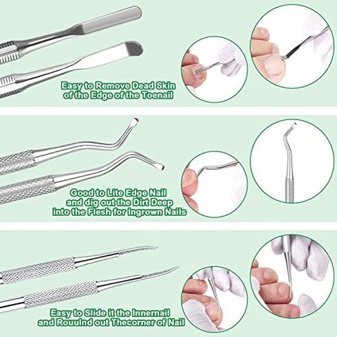 6-Pack Ingrown Toenail File and Lifters, Professional Surgical Stainless Steel Ingrown Toenail Removal Tool Kit, Manicure Treatment Pedicure Nail Correction Polish Pain Under Sidewall Cleaner Relief