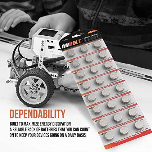 AmVolt- Pack of 24 LR44 Batteries AG13 SR44 357 303 Premium Alkaline Non Rechargeable Button Battery, 1.5 Volt Small Batteries for Watches Clocks & Electronic Devices