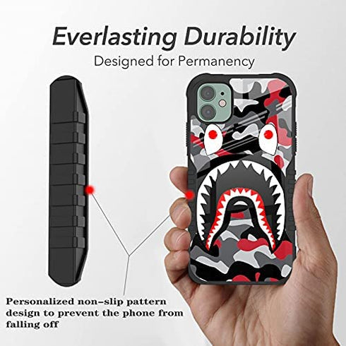 iPhone 11 Case for Man Boys, Street Fashion Cool Design Shockproof Anti-Scratch Drop Soft Silicone TPU Bumper PC Backplane Protection Case for iPhone 11 - Red Gray Shark