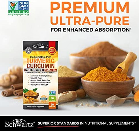 Turmeric Curcumin with BioPerine 1500mg - Natural Joint & Healthy Inflammatory Support with 95% Standardized Curcuminoids for Potency & Absorption - Non-GMO, Gluten Free Capsules with Black Pepper.