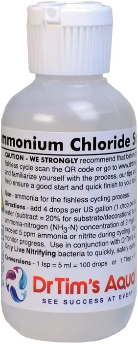 DrTim’s Aquatics Ammonium Chloride Solution for Fishless Cycling: 2 oz., Treats 100 gal. – Fish Tank Cleaner for Saltwater, Freshwater & Reef Aquariums
