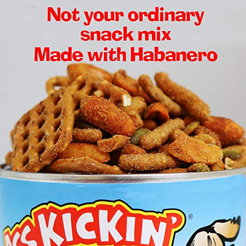 ASS KICKIN’ Habanero Pepper Spicy Hot Peanut Snack Mix – 10 oz - Hot Peanuts, Cashews, Rice Crackers, Sesame Sticks and Pretzels - Ultimate Spicy Gourmet Gift Peanuts - Try if you dare!