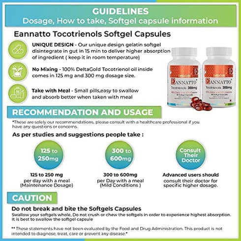 WELLNESS EXTRACT E Annatto Tocotrienols Deltagold 300mg, Vitamin E Tocotrienols Supplements 60 Softgel Capsules, Tocopherol Free, Supports Immune Health & Antioxidant Health (90% Delta & 10% Gamma)