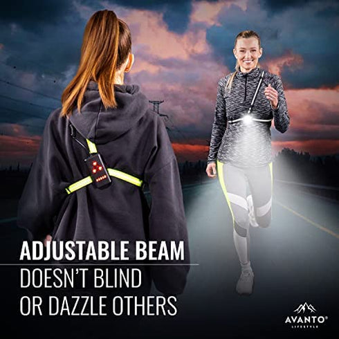 AVANTO PRO Chest Running Light for Runners, Original, 500 Lumen Adjustable Beam, 3-5h Use Time, Strong USB Rechargeable 2200mAh Battery, Running Headlamp Flashlights, Walking Lights for Night Walking