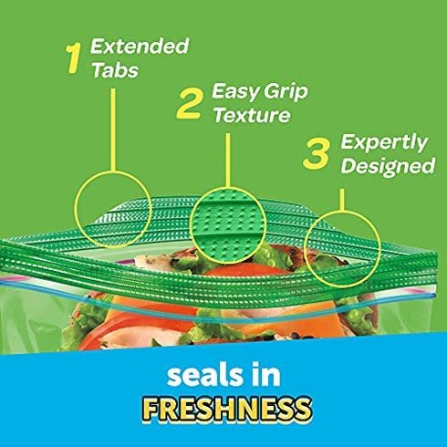 Ziploc Sandwich and Snack Bags for On the Go Freshness, Grip 'n Seal Technology for Easier Grip, Open, and Close, 66 Count, Mickey and Friends Designs