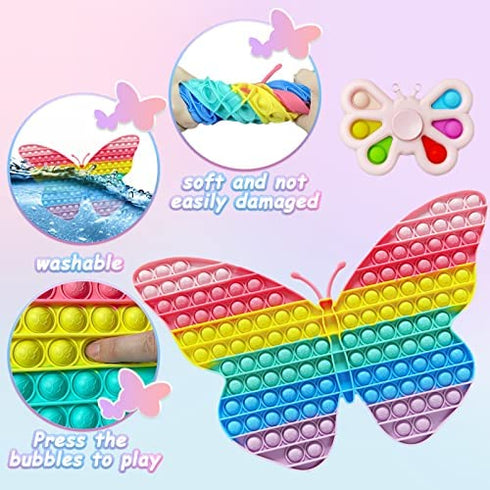 Jumbo Push Popp Fidget Toy 15.7 Inch Big Size Butterfly Pop for Kids Fidget Packs Giant pop it Biggest Jumbo Huge Pop Rainbow Large Super Big Pops Anti-Anxiety Toy Girls Adult (2PCS)