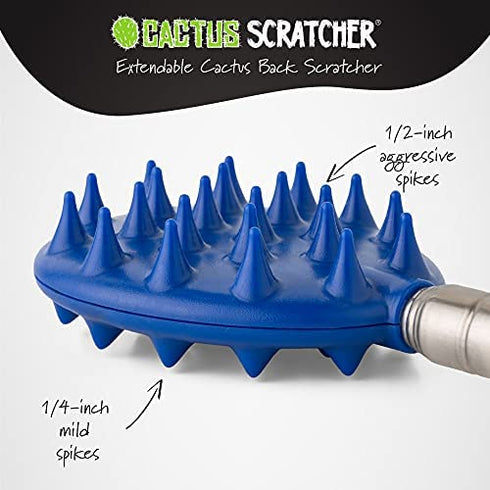 XL Big Stick Extendable Cactus Back Scratcher, Sturdy, Sharp, Satisfying, Ultimate Scratch Relief for Itching on Back, Neck, Head, Beard, and Body, Dual Sided with Aggressive and Medium Spikes (Blue)