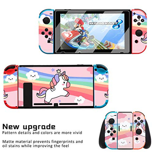 oqpa for Nintendo Switch Skin Cute Kawaii Cartoon Character Design Sticker, Funny Fun Fashion Cool Switch Game Skins for Girls Boys Kids Stickers+Tempered Glass Film for Nintendo Switch Pink Unicorn