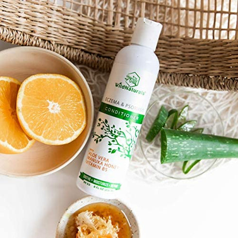 Wild Naturals Eczema Psoriasis Conditioner : 98% Natural, 80% Organic, Sulfate Free, Soothing Anti Dandruff, Flaky, Itchy, Dry Scalp Treatment for Seborrheic Dermatitis, Moisturizing, Unscented 8oz