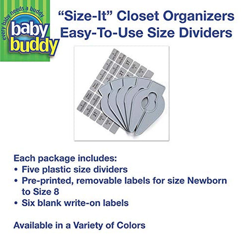 Size-It Closet Organizers by Baby Buddy - Baby Clothes Closet Dividers – Nursery Clothing Organization for Babies and Kids, Newborn up to Size 8, Clothes Divider for Closet, Gray, 10 Count