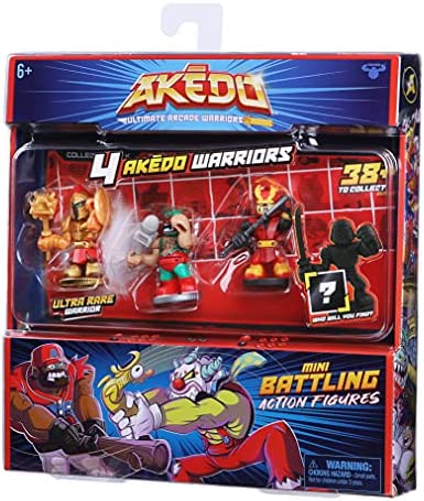 Akedo Ultimate Arcade Warriors - Warrior Collector 4 Pack - 3 Mini Battling Action Figures: Battlemax, Loco Grande & Mizuchi and one Hidden Mini Battling Action Figure!, Multicolor (14248)