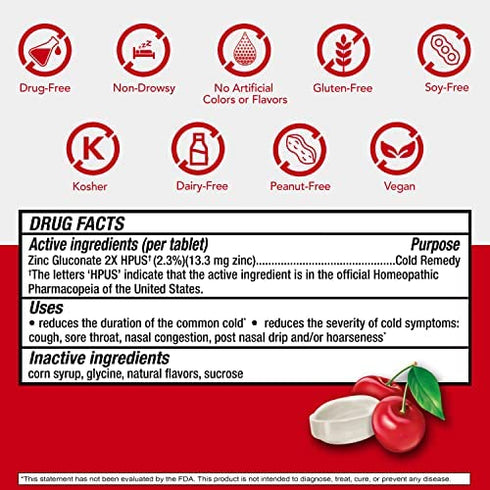 Cold-EEZE Natural Cherry Zinc Lozenges, Homeopathic Cold Remedy, Reduces Duration of the Common Cold, Sore Throat, Cough, Congestion and Post Nasal Drip, No.1 Best Selling Zinc Lozenge Brand, 25 Count