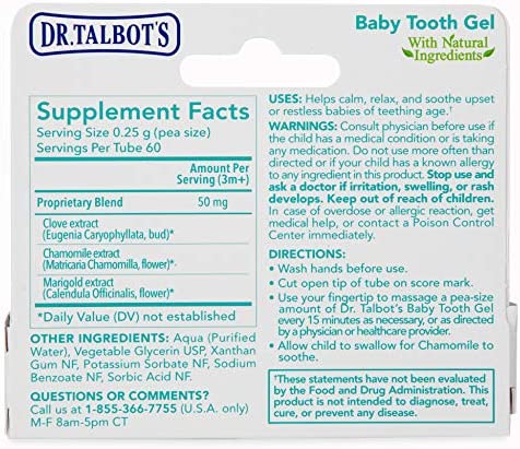 Dr. Talbot's Baby Tooth Gel for Sore Gums, Naturally Inspired, 2 Pack, 1.06 Oz, benzocaine Free, Belladonna Free
