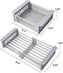 Expandable Stainless Steel Dish Drying Rack, Telescopic Drain Basket Over Sink Organizer for Vegetable, Fruit and Tableware (Grey)