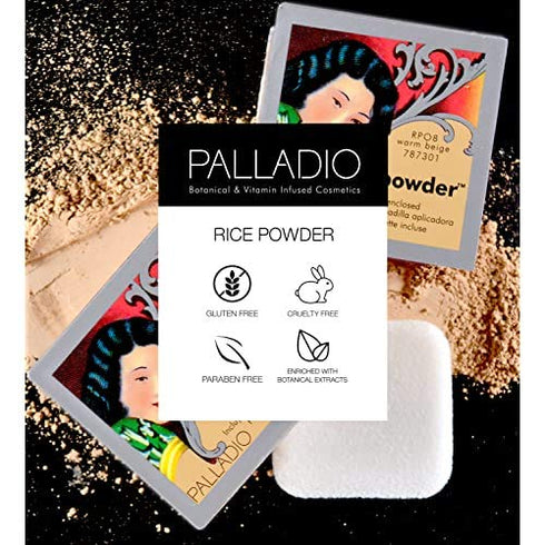 Palladio Rice Powder, Warm Beige, Loose Setting Powder, Absorbs Oil, Leaves Face Looking and Feeling Smooth, Helps Makeup Last Longer For a Flawless, Fresh Look