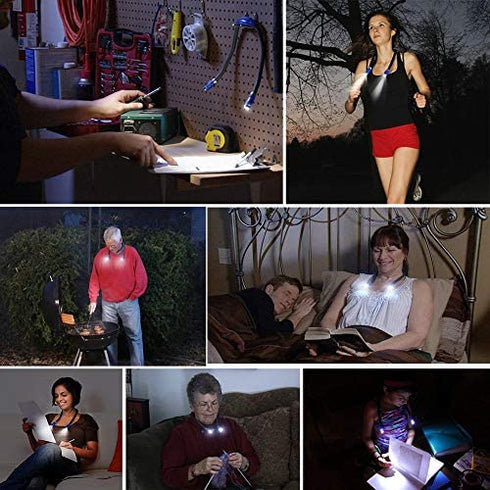LUXNOVAQ LED Book Light Rechargeable Neck Reading Light, 4 LED Hug Light USB Knitting and Crocheting Lamp with Flexible Arm & 3 Adjustable Brightness for Bookworms Bed Reading, Blue
