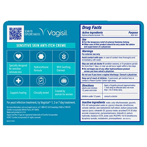 Vagisil Maximum Strength Feminine Anti-Itch Cream for Women, Sensitive Skin Formula with Hydrocortisone, Helps relieve Yeast Infection Irritation, Gynecologist Tested, Soothes and Cools, 1 oz