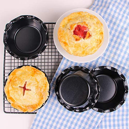 Webake Mini Pie Pan Set of 4, Nonstick 5 Inch Pie Plate Baking Dish with Ruffled Edge, Individual Round Bakeware Pie Tins for Toaster Oven Air Fryer Insta Pot