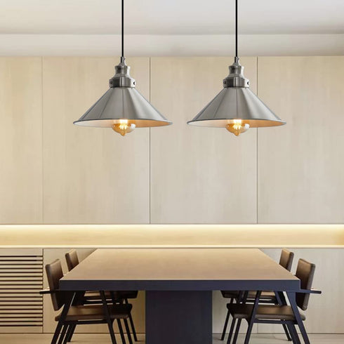 PoKat Industrial Metal Pendant Light, Modern Adjustable Hanging Light Fixtures, Nickel Farmhouse Style Ceiling Lamp for Kitchen Island Dinning Table Hallway Bedroom Indoor Entryway, E26 Base,2 Pack