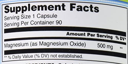 Pure Naturals Magnesium Oxide Quick Release Capsules, 500 Mg, 90 Count