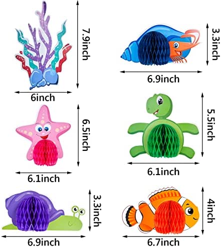 12 Pieces Ocean Sea Animal Honeycomb Centerpiece Under the Sea Table Decorations Ocean Themed Marine Creature Decoration Fish Mermaid Table Honeycomb for Beach Themed Birthday Party Baby Shower
