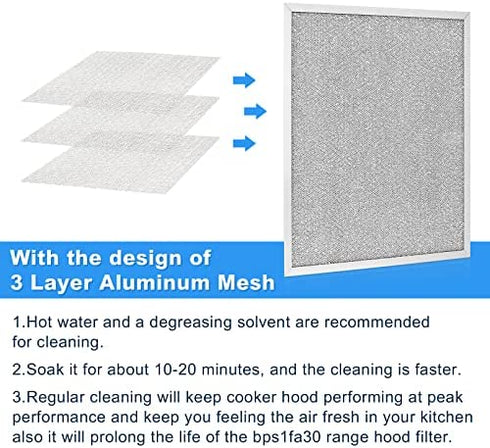 Range Hood Filter Replace Broan Model BPS1FA30, 99010299 -11-3/4" X 14-1/4" X 3/8" for NuTone Allure WS1 QS2 and Broan QS1 30" Range Hoods (2-Pack)