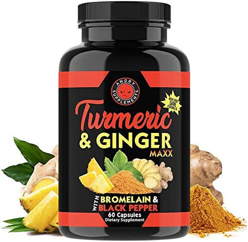 Angry Supplements Turmeric Curcumin & Ginger Maxx, 95% Curcuminoids with Black Pepper, Reduce Inflammation & Joint Support, Antioxidant, 1355mg Blend of Non-GMO Ingredients (2-Bottles)