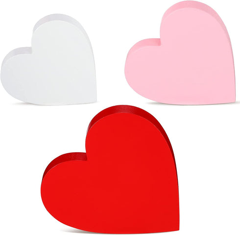 3 Pieces Valentine's Day Heart Wood Sign Heart Tray Decor Love Heart Shape Home Decor Freestanding Red Pink White Heart Table Decorations for Valentines Day Wedding Party