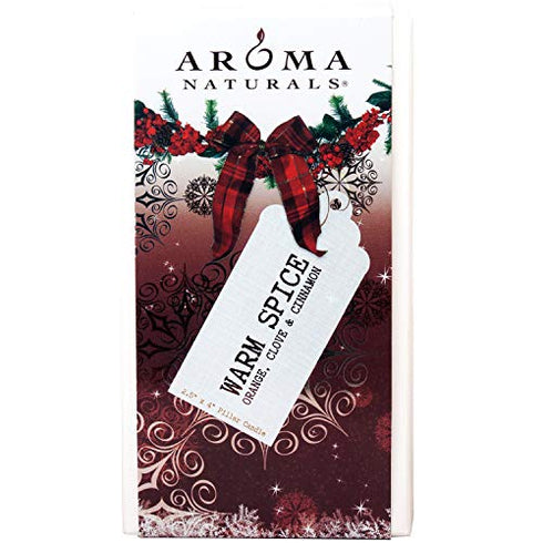 Aroma Naturals Holiday Essential Oil Scented Pillar Candle, Orange, Clove and Cinnamon, Warm Spice, 2.5 inch x 4 inch