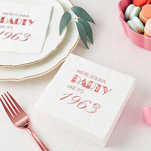Crisky 60th Birthday Cocktail Napkins Rose Gold for Women 60th Birthday Party Decorations for Cake Dessert Berverage Table, 60th Birthday Party Supplies,50 Pcs Disposable Napkins, 3-Ply