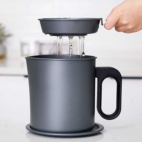 Bacon Grease Container-1.7L Oil Pot with Fine Mesh Strainer, Stainless Steel Grease Strainer, for Cooking Oil, Frying Oil (Gray)