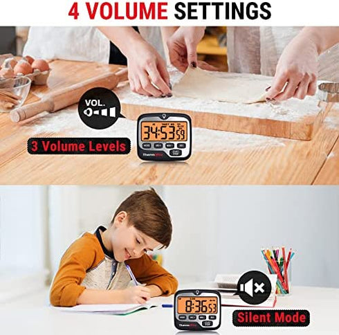 ThermoPro TM01 Kitchen Timers for Cooking with Count Up Countdown Timer, Digital Timer for Kids Students with Touch Backlight, Study Timers for Classroom Teacher Supplies