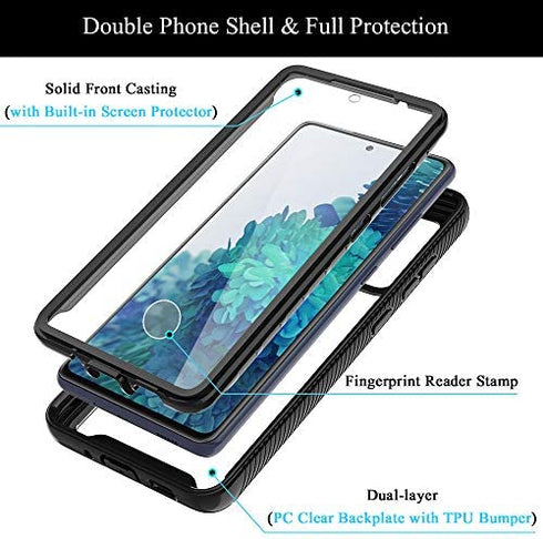 HATOSHI for Samsung Galaxy S20 FE 5G Case, Galaxy S20 FE 5G UW Case with Built in Screen Protector, Heavy Duty Protection, Crystal Clear Back, Rugged Shockproof TPU Bumper Protective Phone Cover,Black