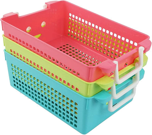 Ggbin Plastic Storage Basket with Handles, Set of 3, 12" L x 8" W x 4" H