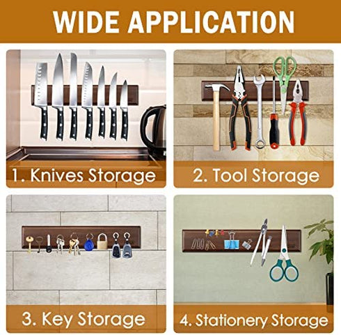Magnetic Knife Holder for Wall 16 Inch, HOSHANHO Powerful Magnetic Knife Strip, Acacia Wood Magnet Knife Rack for Kitchen Knives & Tools