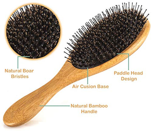 Boar Bristle Hair Brush set – Curved and Vented for Wet and Dry Detangling Hair Brush for Women Long, Thick, Thin, Curly & Tangled Hair Vent Brush - Stocking Stuffers Gift kit