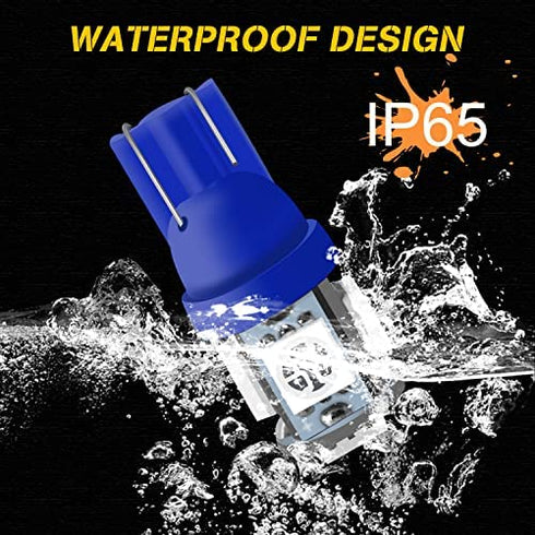 Qasim 194 Led Bulb Blue, T10 W5W 2825 158 192 168 194 Wedge 5-SMD 5050 Ultra Blue LED Light bulb Car Interior Lights 12V DC (Pack of 10)