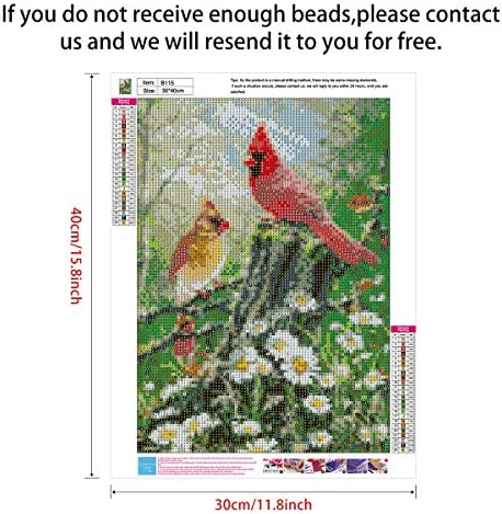 5D Full Drill Cardinals Birds Diamond Painting Kit,UNIME DIY Diamond Rhinestone Painting Kits for Adults and Children Birds and Flowers Diamond Arts Craft, 12 x 16 inch (Cardinals Diamond Painting)