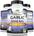 Odorless Pure Garlic 3000 mg per Serving Maximum Strength 150 Soft gels Promotes Healthy Cholesterol Levels Immune System Support