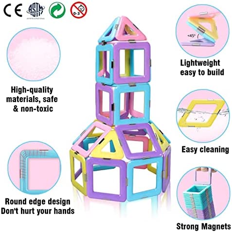 Magnetic Tiles Toys for 3 4 5 6 7 8+ Year Old Boys Girls Upgrade Macaron Castle Magnetic Blocks Building Set for Toddlers STEM Creativity/Educational Toys for Kids Age 3-6 Christmas Birthday Gifts