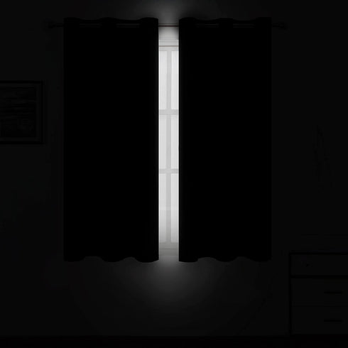 LEMOMO Black Blackout Curtains/38 x 54 Inch/Set of Two Panels Grommet Living Room Curtains