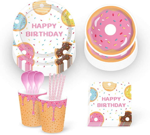 Anor Wishlife Donut Party Supplies,Donut Grow Up Party SuppliesServes 16Includes Donut Paper Plates,Cups,Napkins and Straw for Donut Party, Donut Grow Up Party, Hawaiian Party,1st Birthday,Baby Shower,Picnic,Thanksgiving,Christmas and Happy New Year(113Pc