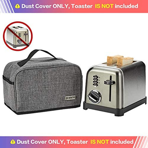 HOMEST Toaster Dust Cover with Pockets Compatible with Cuisinart 2 Slice Toaster, Can Hold Jam Spreader Knife & Toaster Tongs, Dust and Fingerprint Protection, Grey