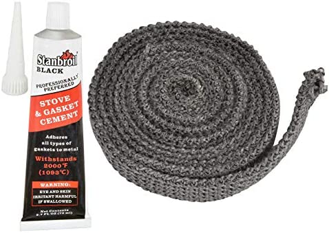 Stanbroil Graphite Impregnated Fiberglass Flat Rope Seal and High Temperature Cement Gasket Kit Replacement for Wood Stoves - 5/8" x 1/8" x 84"