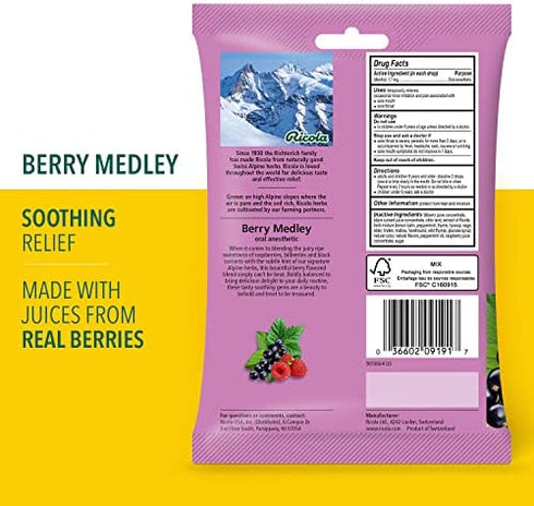 Ricola Berry Medley Bag | Cough Suppressant Throat Drops | Naturally Soothing Long-Lasting Relief - 19 Count (Pack of 1)
