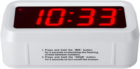 Timegyro Digital Alarm Clock, Battery Operated Desk Clock with 1.2" Large Display for Bedroom, Heavy Sleepers(White)