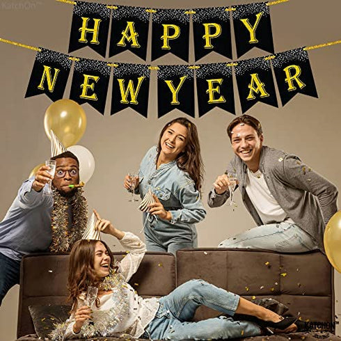 Glitter, Happy New Year Banner 2023 - 10 Feet | Gold Happy New Year Sign for Happy New Year Decorations 2023 | NYE Decorations 2023 | New Years Eve Party Supplies 2023 for New Years Eve Decorations