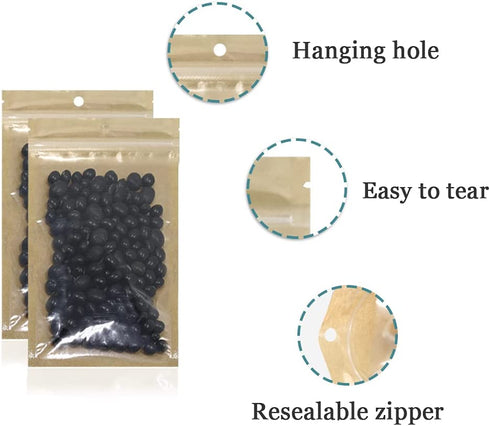 100Pcs Clear Brown Kraft Paper Plastic for Zip Reclosable Bag Lock Flat Heat Sealable Smell Proof Packaging Bags Zipper Lock Coffee Plastic Bags (10x18cm (3.9x7.1 inch))